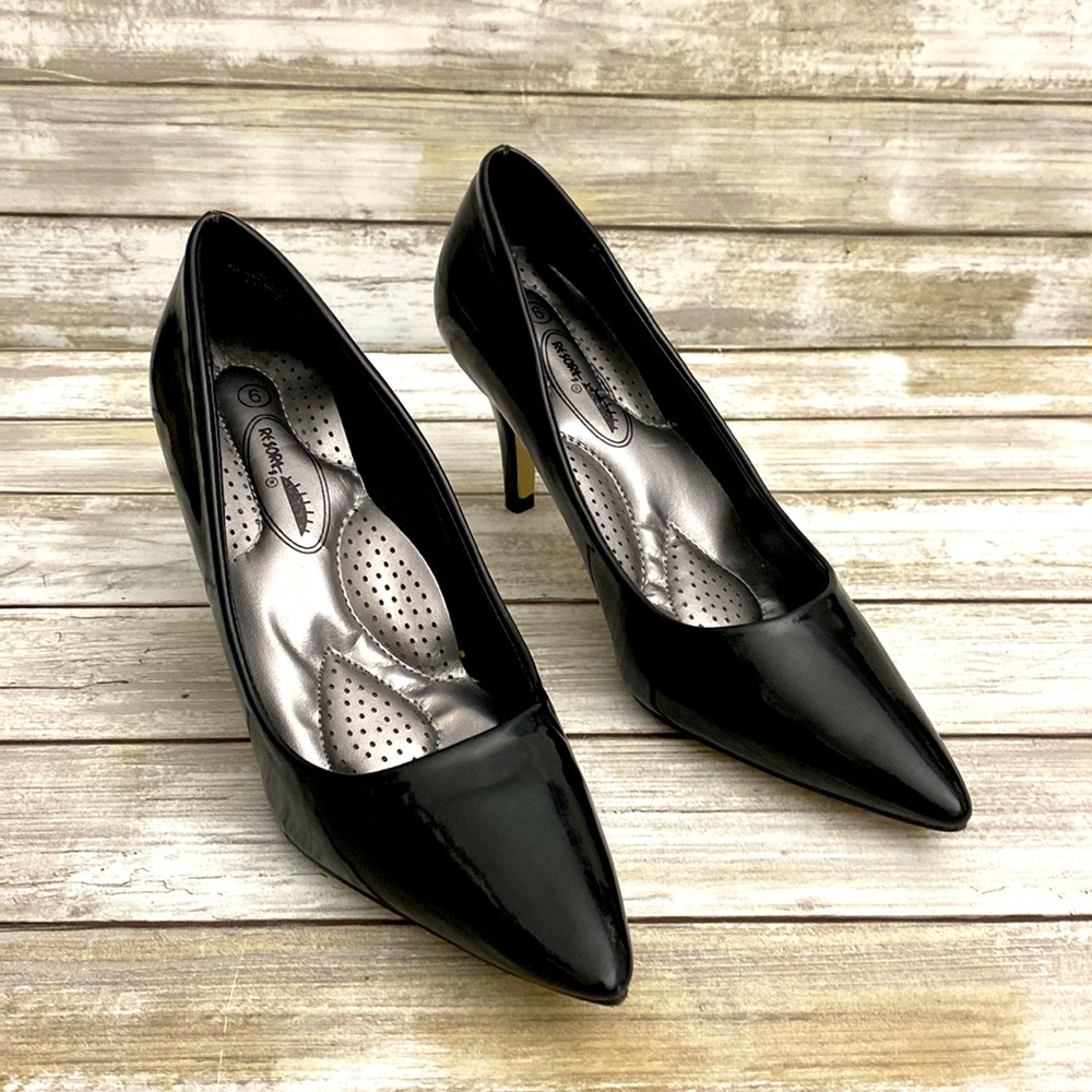 Black Patent Resort Heel Shoes extra Cushion for Long Wear Comfort NEW Size 6